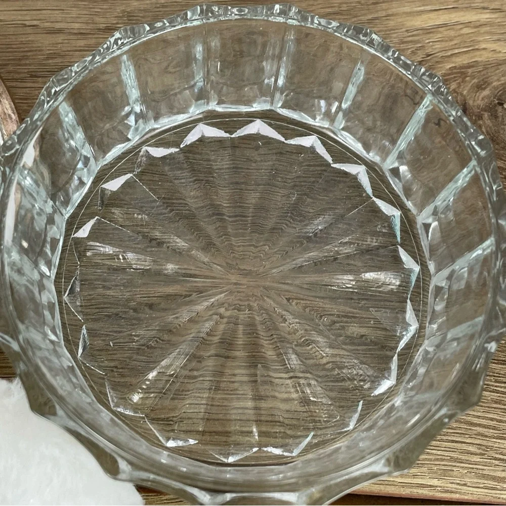 Vintage Crystal Jewelry Trinket Dresser Powder Box Pewter Mirror Cover Lid